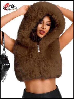 Cropped Faux Fur Jacket, Zip Up Vest, Fluffy Rave Festival Outfit